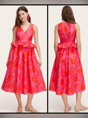 Kate Spade Peplum Midi Dress Pink Red 8 NWOT